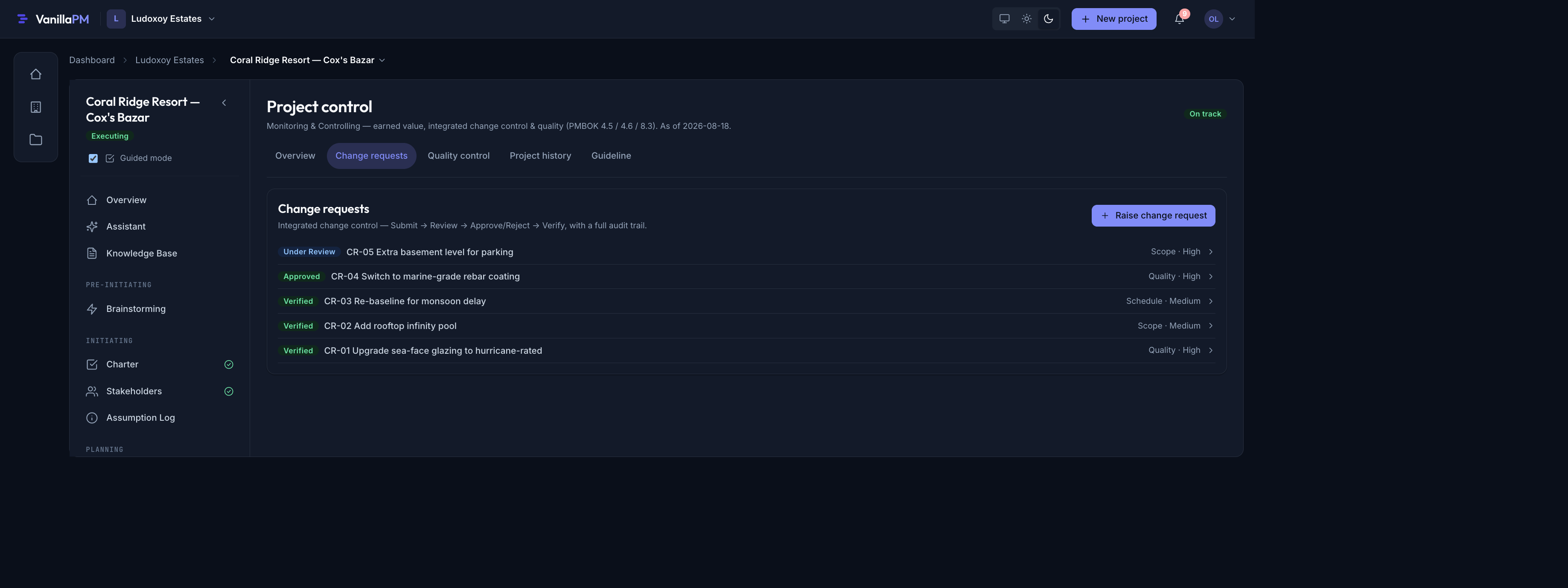 The change requests / CCB log